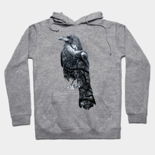 Double Exposure Crow & Tree Branches Hoodie